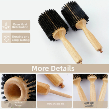 Дървен ролков гребен със свинска четина, опашна игла за разделяне на кичури и оформяне на къдрици