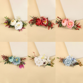 Гребен за коса във форма на цвете, ръчна изработка, материали: плат и пластмасови клонки, прост стил, произход Yiwu