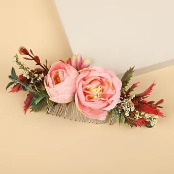 Гребен за коса във форма на цвете, ръчна изработка, материали: плат и пластмасови клонки, прост стил, произход Yiwu