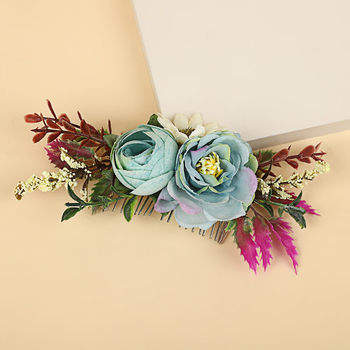 Гребен за коса във форма на цвете, ръчна изработка, материали: плат и пластмасови клонки, прост стил, произход Yiwu