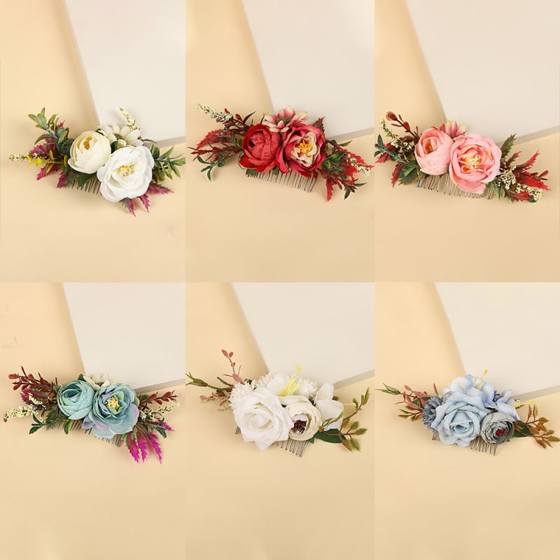 Гребен за коса във форма на цвете, ръчна изработка, материали: плат и пластмасови клонки, прост стил, произход Yiwu