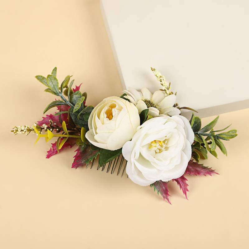 Гребен за коса във форма на цвете, ръчна изработка, материали: плат и пластмасови клонки, прост стил, произход Yiwu