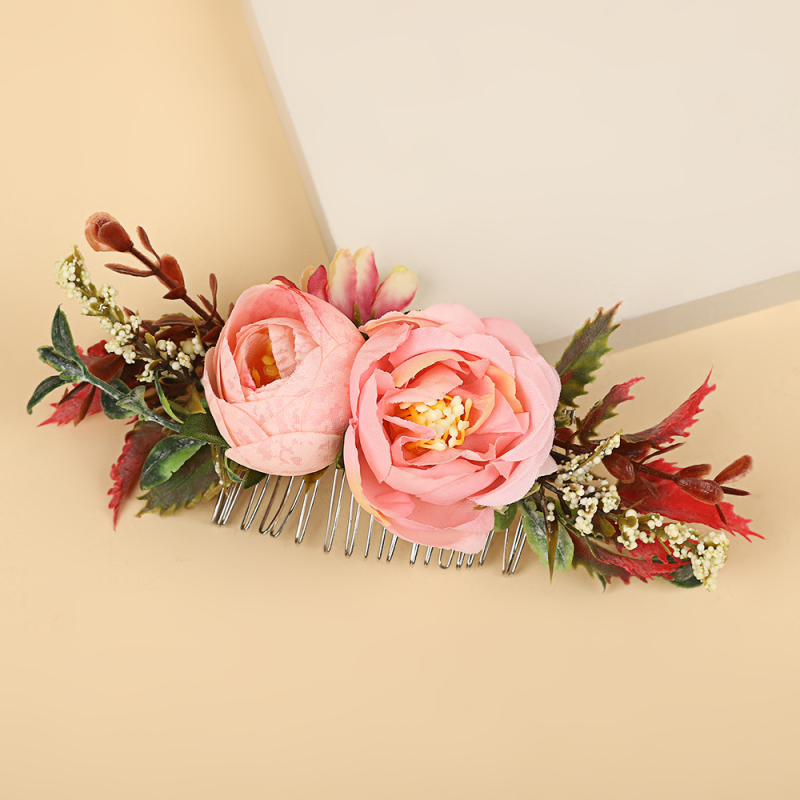 Гребен за коса във форма на цвете, ръчна изработка, материали: плат и пластмасови клонки, прост стил, произход Yiwu