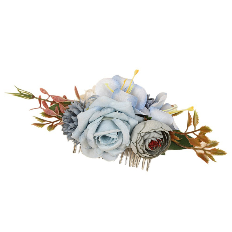 Гребен за коса във форма на цвете, ръчна изработка, материали: плат и пластмасови клонки, прост стил, произход Yiwu