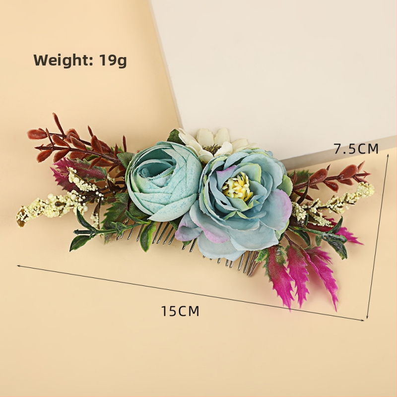 Гребен за коса във форма на цвете, ръчна изработка, материали: плат и пластмасови клонки, прост стил, произход Yiwu