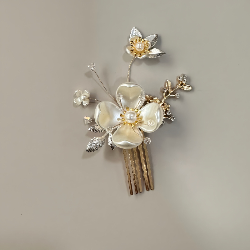 Vjenčani dodatak za kosu s cvjetnim i pearl detalima, šumski stil, korejski svilen konac, bočni klip
