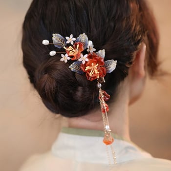 U-oblik ukosnica od staklenog cvijeta - vintage kineskog stila