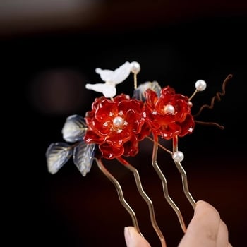 U-oblik ukosnica od staklenog cvijeta - vintage kineskog stila