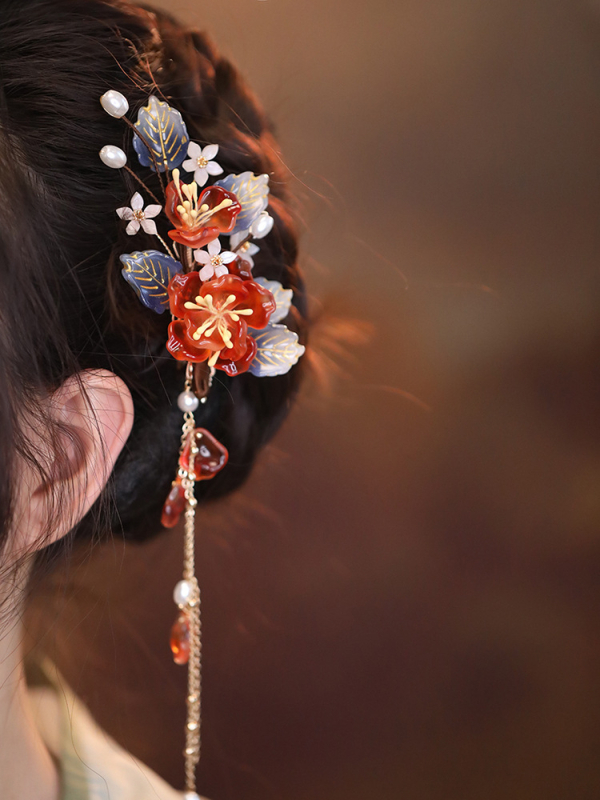 U-oblik ukosnica od staklenog cvijeta - vintage kineskog stila