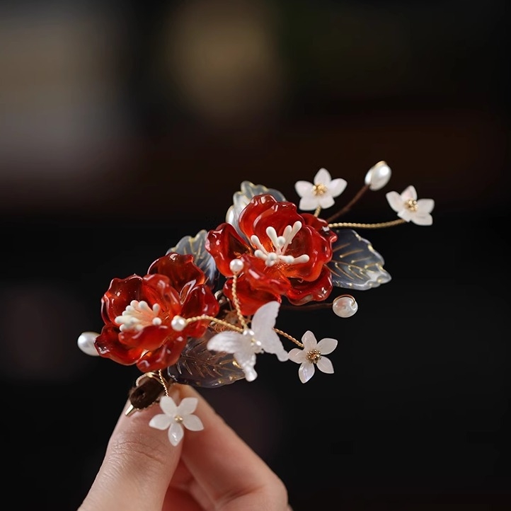 U-oblik ukosnica od staklenog cvijeta - vintage kineskog stila