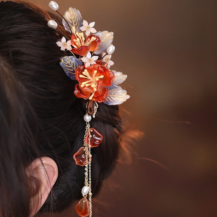 U-oblik ukosnica od staklenog cvijeta - vintage kineskog stila