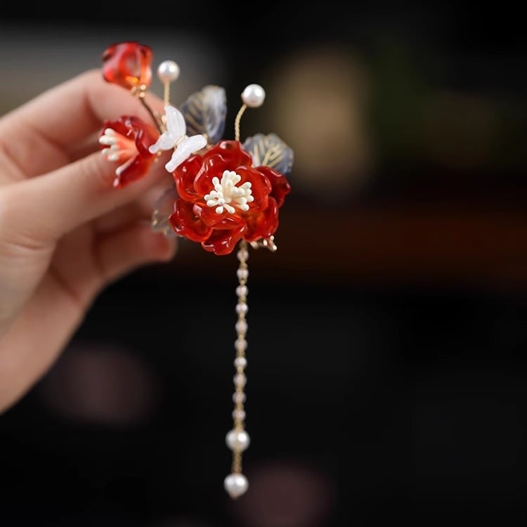 U-oblik ukosnica od staklenog cvijeta - vintage kineskog stila