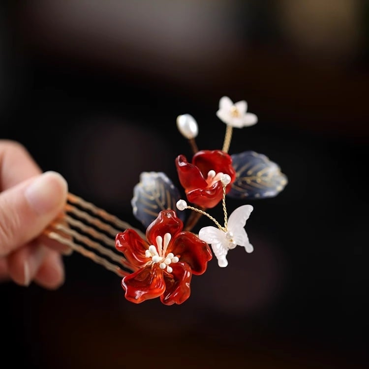 U-oblik ukosnica od staklenog cvijeta - vintage kineskog stila