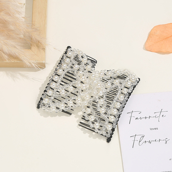 Spona za kosu od legure s perlama i pletenom mašnicom, elastični umetak, romboidni dizajn, tkanje — Xin aiduo