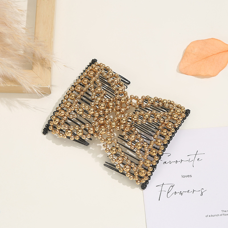 Spona za kosu od legure s perlama i pletenom mašnicom, elastični umetak, romboidni dizajn, tkanje — Xin aiduo