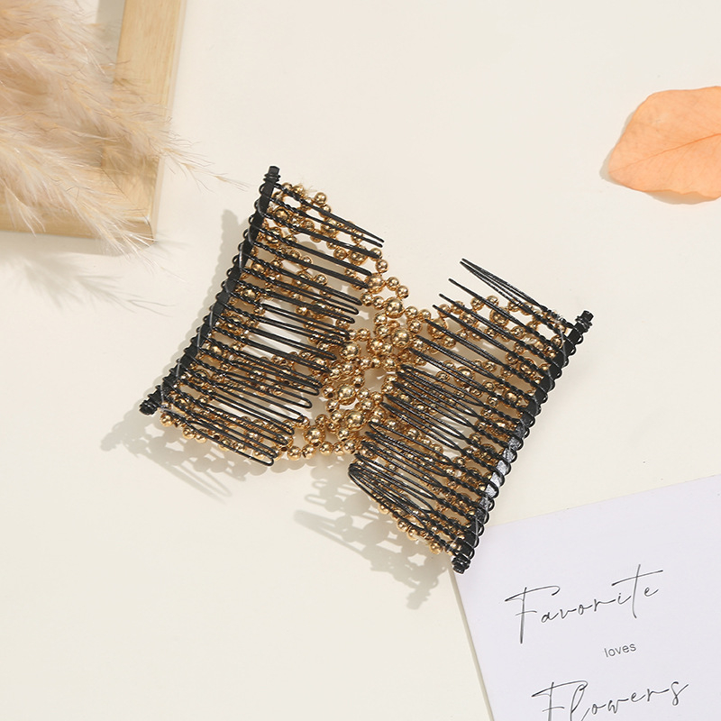 Spona za kosu od legure s perlama i pletenom mašnicom, elastični umetak, romboidni dizajn, tkanje — Xin aiduo