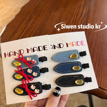 Klip za kosu - ručno izrađeno, bočni klip s Cat Bow, originalni dizajn, denim nadahnut stil, za žene (proljeće 2025)