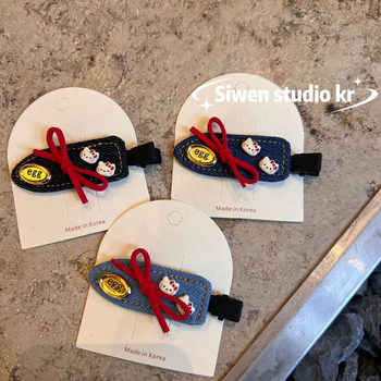 Klip za kosu - ručno izrađeno, bočni klip s Cat Bow, originalni dizajn, denim nadahnut stil, za žene (proljeće 2025)