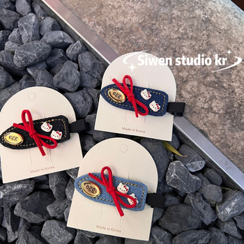 Klip za kosu - ručno izrađeno, bočni klip s Cat Bow, originalni dizajn, denim nadahnut stil, za žene (proljeće 2025)