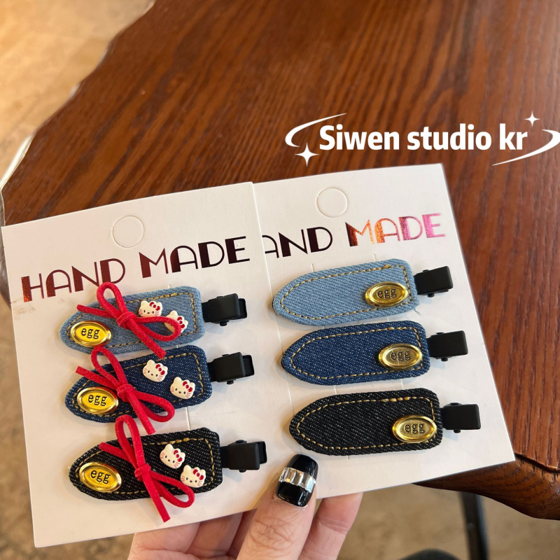 Klip za kosu - ručno izrađeno, bočni klip s Cat Bow, originalni dizajn, denim nadahnut stil, za žene (proljeće 2025)