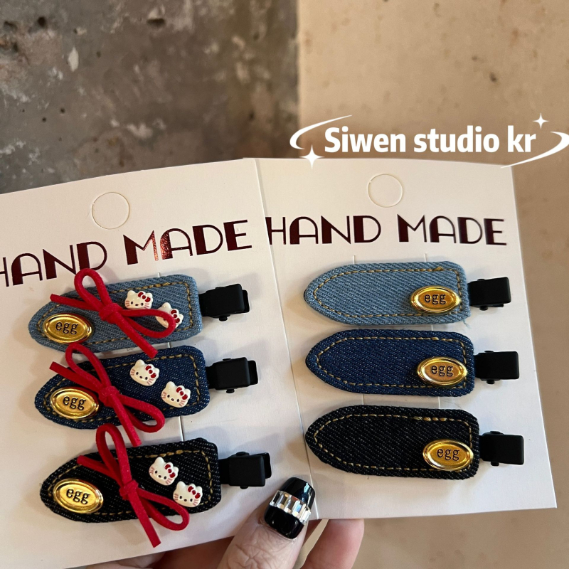 Klip za kosu - ručno izrađeno, bočni klip s Cat Bow, originalni dizajn, denim nadahnut stil, za žene (proljeće 2025)