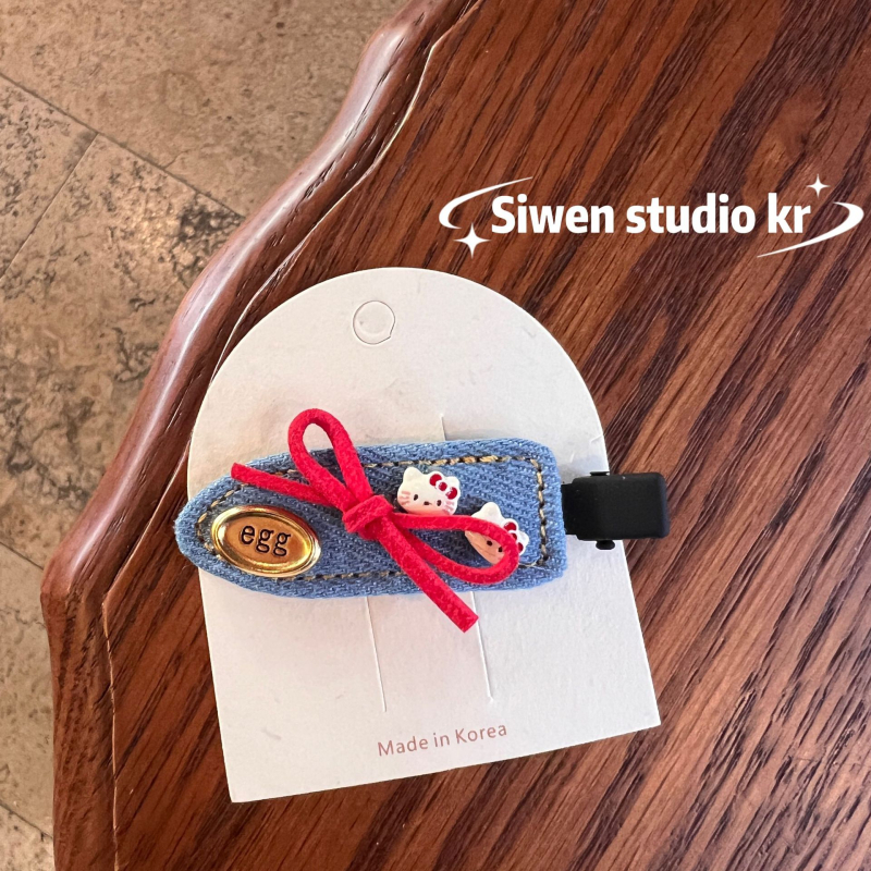 Klip za kosu - ručno izrađeno, bočni klip s Cat Bow, originalni dizajn, denim nadahnut stil, za žene (proljeće 2025)