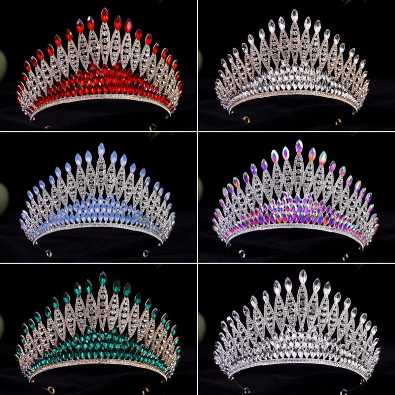 Vjenčana tiara za glavu — legura, dijamantna obrada, kristali tipa vodena cigla, ženski dizajn (proljeće 2025)