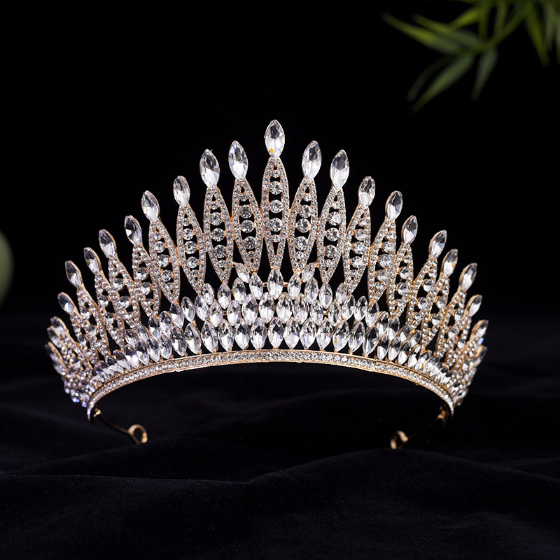 Vjenčana tiara za glavu — legura, dijamantna obrada, kristali tipa vodena cigla, ženski dizajn (proljeće 2025)