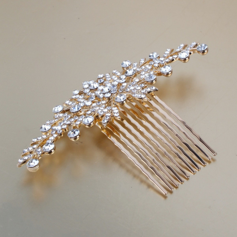 Vjenčani ukosnica od diecast materijala, stil Ruili, cvjetni dizajn, elektroplatirano završetak, bijeli kristali