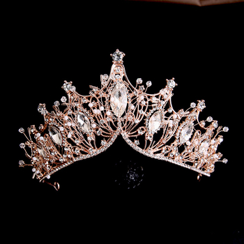 Vjenčana tiara za glavu od cinkovog legura s bijelim kristalima, dijamantni završetak, ženski stil, prilagodljivo