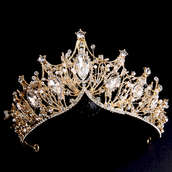 Vjenčana tiara za glavu od cinkovog legura s bijelim kristalima, dijamantni završetak, ženski stil, prilagodljivo
