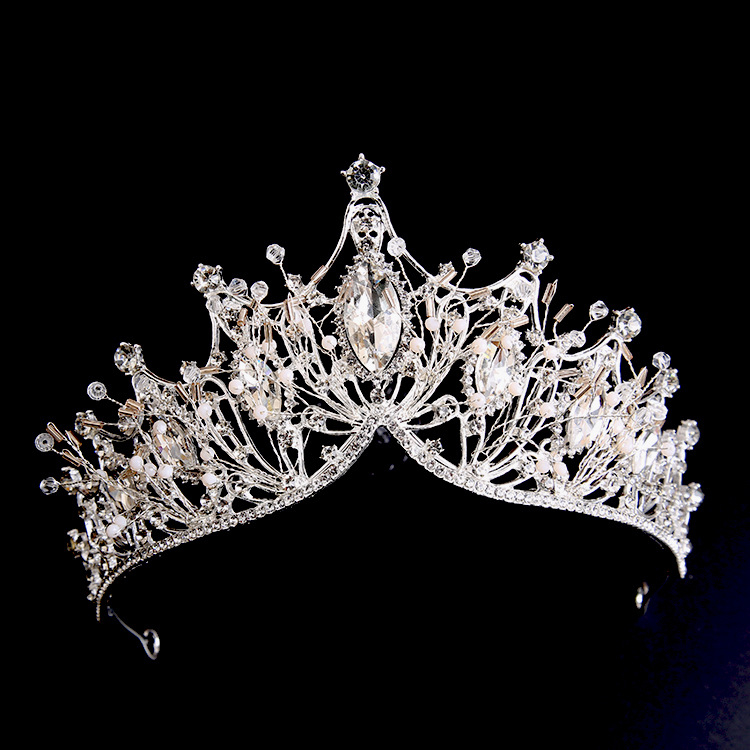 Vjenčana tiara za glavu od cinkovog legura s bijelim kristalima, dijamantni završetak, ženski stil, prilagodljivo