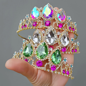 Vjenčana kruna s kristalima – retro ženski tiara, s galvaniziranim premazom