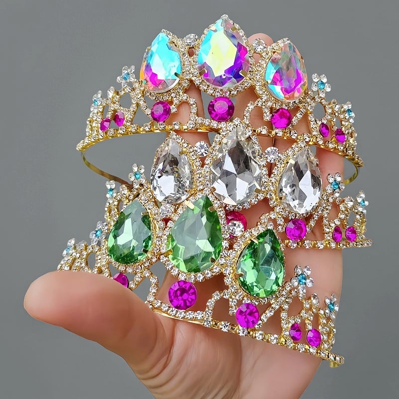 Vjenčana kruna s kristalima – retro ženski tiara, s galvaniziranim premazom