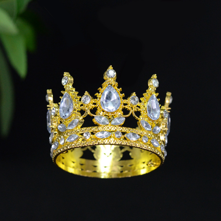 Krona za tortu od legure, K9 čistoća, unisex stil, elektroplatiniranje, bijeli kristali, dekor za dječji rođendan