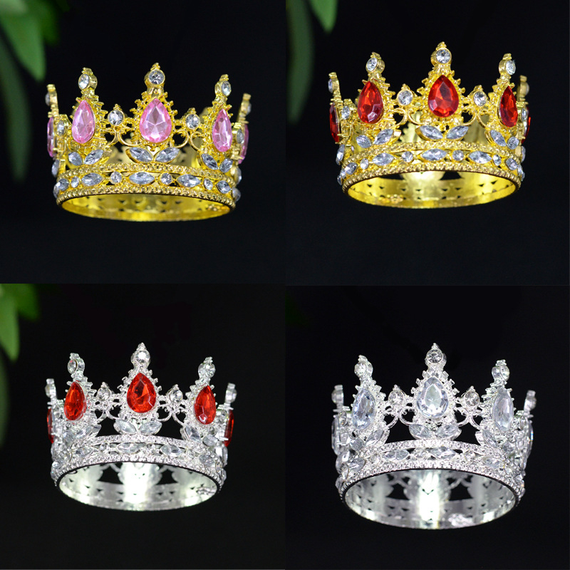 Krona za tortu od legure, K9 čistoća, unisex stil, elektroplatiniranje, bijeli kristali, dekor za dječji rođendan