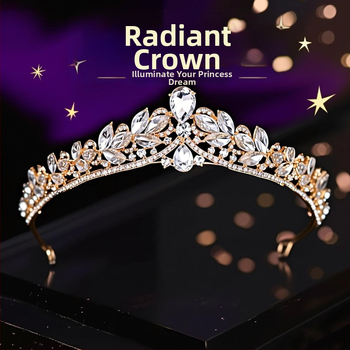 Menyasszonyi korona tiara – ötvözet, gyémánt megmunkálás, Ibaolai márka, korona forma, fejfedő kiegészítő