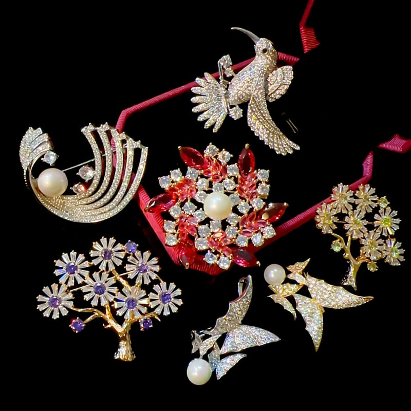 Брошка от мед, мотив цвете‑птица в корейски стил, животински дизайн, електроплакиране