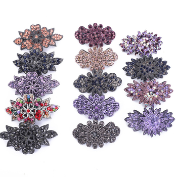 Štipaljka za kosu u korejskom stilu sa kristalima, cvjetni dizajn, čelični opružni klips