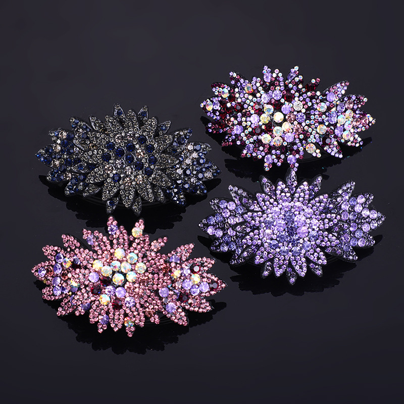 Štipaljka za kosu u korejskom stilu sa kristalima, cvjetni dizajn, čelični opružni klips