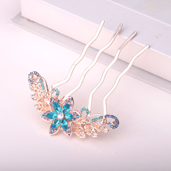 Korejas stila matu ķemme ar kristālu rhinestones ievietojumu, četrzobu, sakaļinājums, elektroapdare, personalizācija