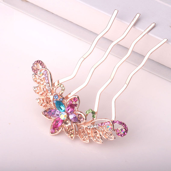 Korejas stila matu ķemme ar kristālu rhinestones ievietojumu, četrzobu, sakaļinājums, elektroapdare, personalizācija