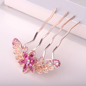 Korejas stila matu ķemme ar kristālu rhinestones ievietojumu, četrzobu, sakaļinājums, elektroapdare, personalizācija