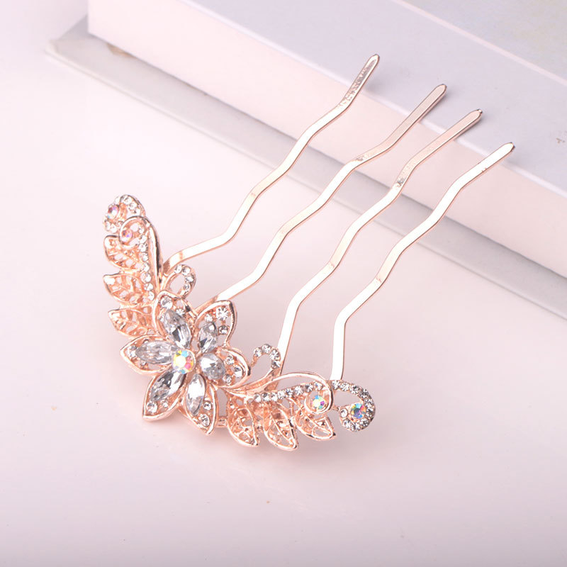 Korejas stila matu ķemme ar kristālu rhinestones ievietojumu, četrzobu, sakaļinājums, elektroapdare, personalizācija