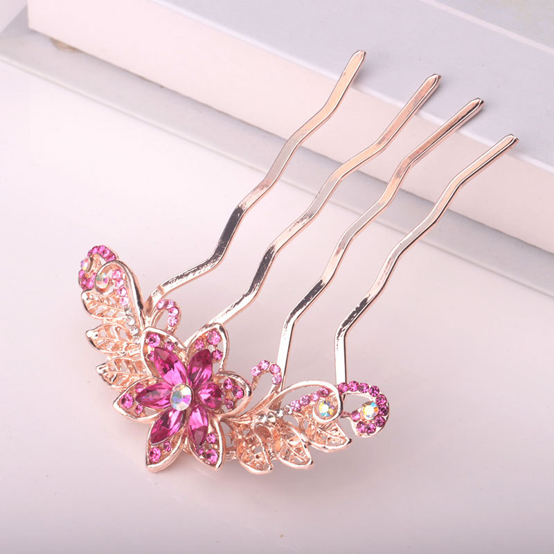 Korejas stila matu ķemme ar kristālu rhinestones ievietojumu, četrzobu, sakaļinājums, elektroapdare, personalizācija