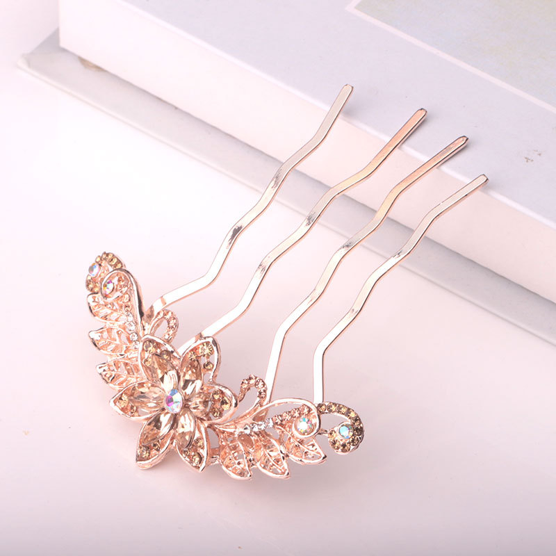 Korejas stila matu ķemme ar kristālu rhinestones ievietojumu, četrzobu, sakaļinājums, elektroapdare, personalizācija