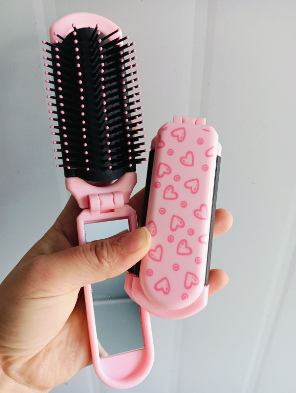 Гребен с въздушна подложка и огледало — 2 в 1, сгъваем, ABS, преносим
