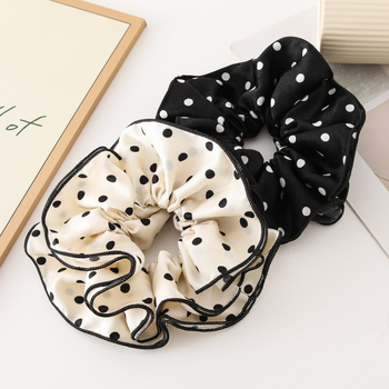 Četrslāņu matu gumija ar punktu rakstu, rokām darināta no poliesteru, ziedu akcenta