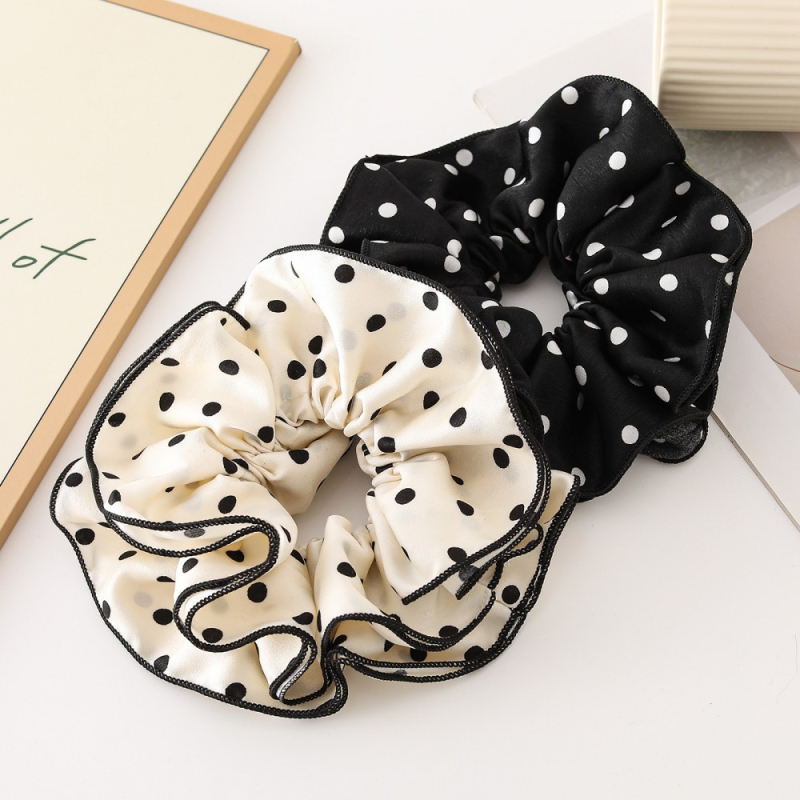 Četrslāņu matu gumija ar punktu rakstu, rokām darināta no poliesteru, ziedu akcenta