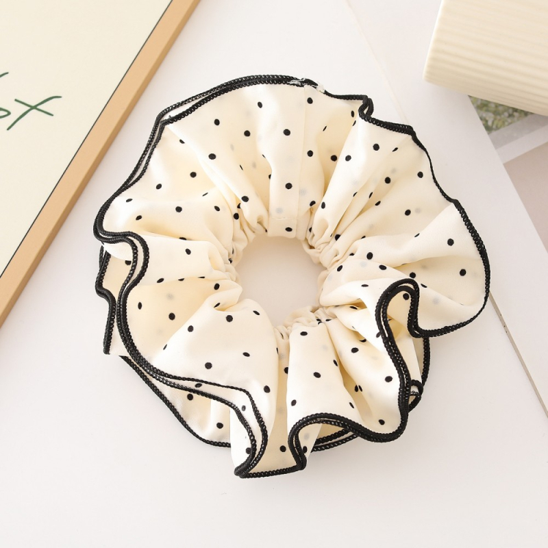 Četrslāņu matu gumija ar punktu rakstu, rokām darināta no poliesteru, ziedu akcenta